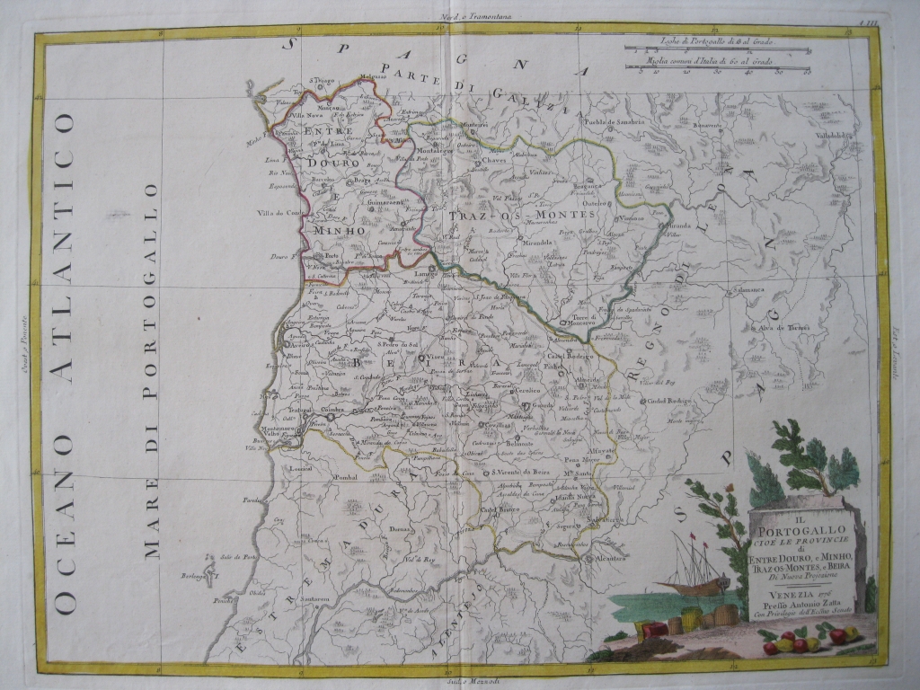 Mapa del norte y centro de Portugal, 1775. Antonio Zatta